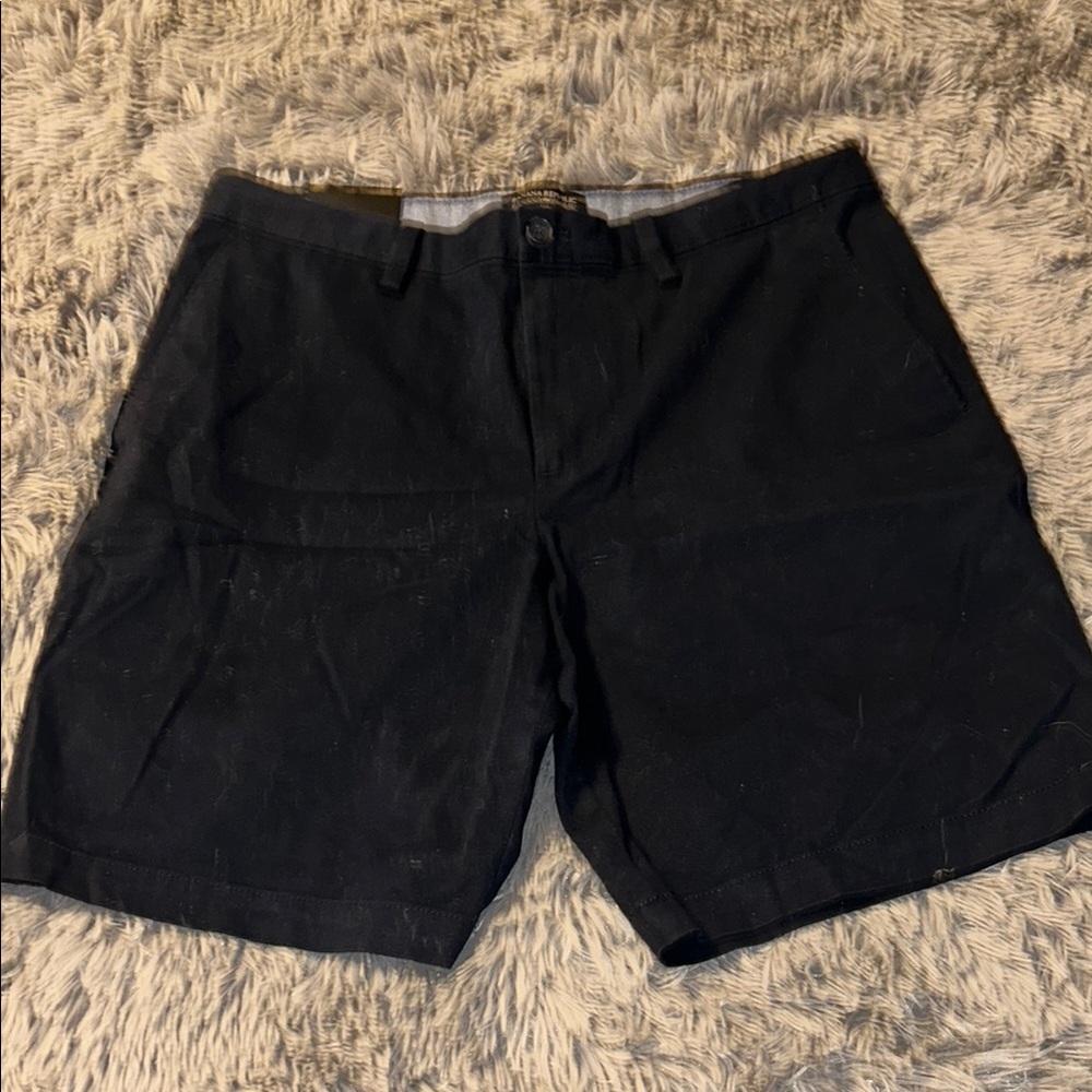 Flat Front Black Shorts with Smooth Fabric